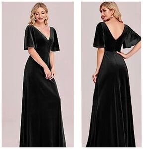 Women's Retro V-Neck Wrap Velvet Maxi Dress Plus Size Formal Dress size 16 new